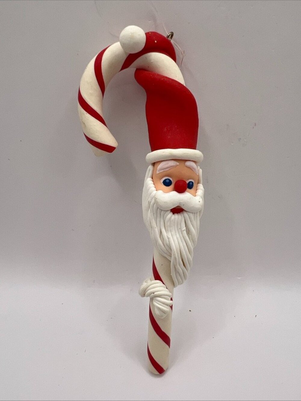 Candy Cane with Santa Face Christmas Ornament Rubber Cartoon Santa 7”